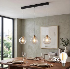 LED luster na lane DEVI 3xE27/15W/230V čierny/číry