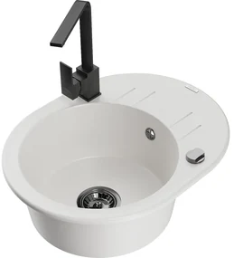 Mexen Kevin, drez granitový 586x458x190 mm, 1-komorový a čierna matná Rita, biela, 6517-20-670300-70
