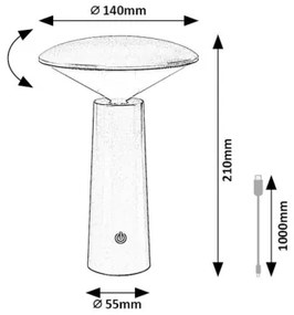 Rabalux 77147-LED Stm. nab. dot. stolná lampa POLPERRO LED/3W/3,7V 1200mAh čierna