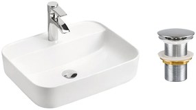 Sada keramického umývadla na dosku a výpusti Magic 50 cm biela