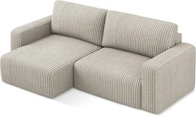 Béžová menčestrová rozkladacia/s úložným priestorom rohová pohovka (ľavý roh/s leňoškou) Kona – Makamii