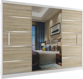 Šatníková skriňa 232 cm Belini biely mat / dub sonoma s posuvnými dverami a zrkadlom  MBP SZP4/2/1W/2DS1L/0/AL