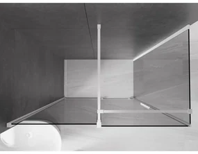 Mexen Velar, sprchový kút s posuvnými dverami 140 x 85 cm, 8mm šedé sklo, biela matná, 871-140-085-41-20