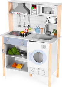 Drevená detská kuchynka ECOTOYS s LED, zvukmi a práčkou