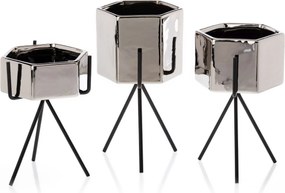 KERAMICKÝ KVETINÁČ SO STOJANOM SASHI SADA 3KS 20X9,5 CM+18X10 CM+16X9,5 CM STRIEBORNÁ