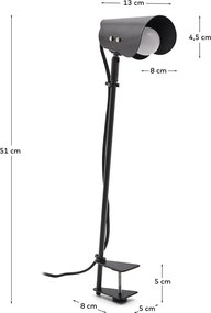 Čierna kovová stolová lampa s klipom (výška 51 cm) Jula – Kave Home