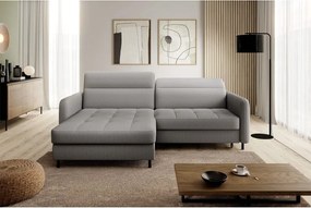 Sivá zamatová rozkladacia/s úložným priestorom rohová pohovka (ľavý roh/s leňoškou) Gomsi – ELTAP