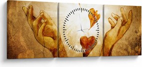 Obraz - Maľba rúk plných lásky (s hodinami) (90x30 cm)