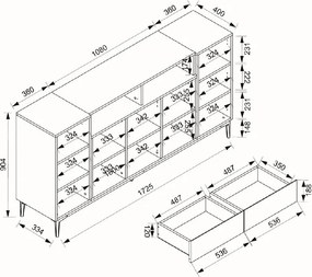 Široká komoda so zásuvkami Nola, dub artisan/čierna