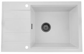 Sink Quality Ferrum New 8010, 1-komorový granitový drez 800x500x210 mm + grafitový sifón, biela, SKQ-FER.8010.WH.XB