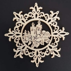 AMADEA Drevená ozdoba vločka so sviečkami 6 cm