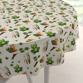 Biante Detský bavlnený okrúhly obrus Sandra SA-609 Žabky a slimáky na bielom Ø 80 cm
