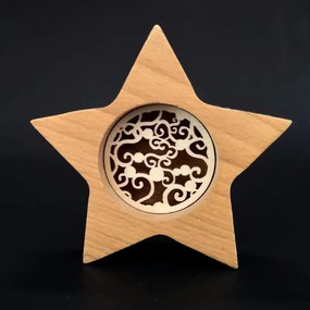 AMADEA Drevená dekorácia hviezda s vkladom - ornament, masívne drevo, výška 10 cm