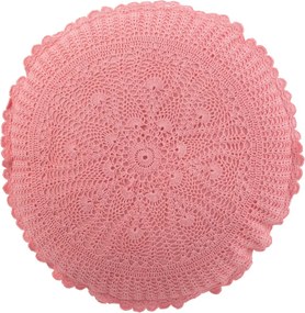 Ružový okrúhly bavlnený vankúš s čipkou Lace pink - Ø 38*12cm