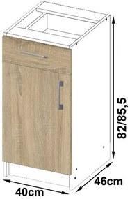 Spodná kuchynská skrinka s doskou LIMA S40 SZ1 biela / dub sonoma