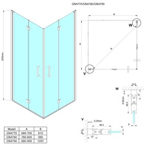 Gelco, LORO sprchové dvere skladacie pre rohový vstup 800 mm, číre sklo, GN4780