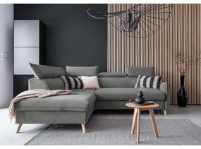 Svetlosivá zamatová rozkladacia rohová pohovka (ľavý roh) Sweet Harmony – Miuform