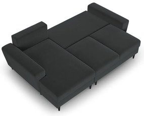 Tmavosivá zamatová rozkladacia/s úložným priestorom rohová pohovka (ľavý roh/s leňoškou) Kyoto – Cosmopolitan Design