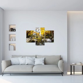 Obraz - Vodopády v jesennej krajine, žlté (90x60 cm)