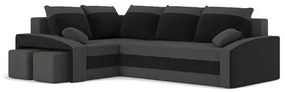 Rozkladacia rohová sedacia súprava s taburetkami GRANDE Sivá/čierna Ľavá