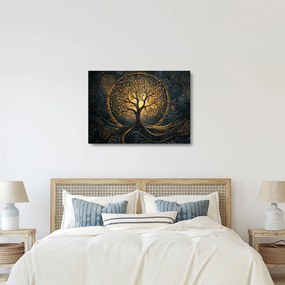 Sklenený obraz – Strom so zlatou aurou (70x50 cm)
