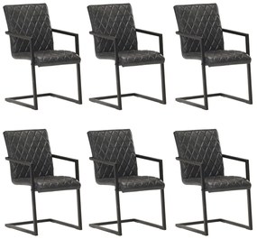 Jedálenské stoličky, perová kostra 6 ks, čierne, pravá koža 3057795