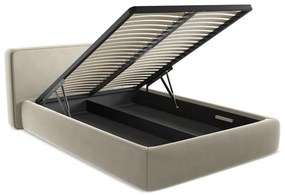 Krémovobiela čalúnená dvojlôžková posteľ s úložným priestorom s roštom 160x200 cm Kiana – Makamii