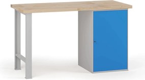Dielenský pracovný stôl G7, buková škárovka, 1500 x 800 x 840 mm, 1x skrinka, modrá