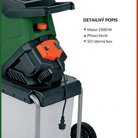 Záhradný štiepkovač/drvič CHIP s 50l zbernou nádobou, 3100W čierna/zelená Gardebruk