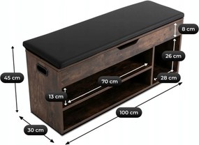 Skrinka na topánky FILLIPE 100 cm v dekore rustikálny dub s čiernymi prvkami.