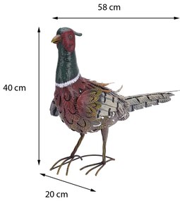 Záhradná kovová figúrka Pheasant, 40x58 cm, viacfarebná
