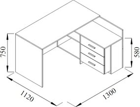 Rohový písací stôl Alex, dub artisan/biely