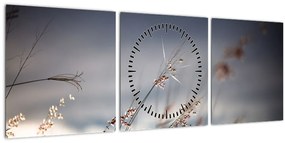 Obraz - Lúčne kvety pri jazere (s hodinami) (90x30 cm)