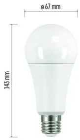 EMOS LED žiarovka CLASSIC E27, A67, 17W, 1900lm, 2700K, teplá biela, biela