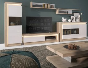 TV skrinka Lyon, dub riviera/biely lesk, s osvetlením