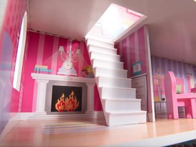 KIK KX6484 MDF dřevěný domeček pro panenky + nábytek 70cm růžový LED AKCE