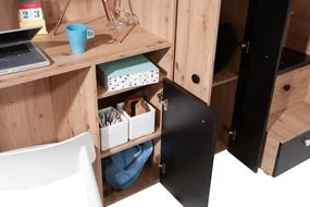 Detská kombinovaná posteľ 90 cm Sami 14 (dub artisan + matná biela + čierne madlá). Vlastná spoľahlivá doprava až k Vám domov. 1085821