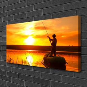 Obraz Canvas Rybár ryby západ jazero 125x50 cm