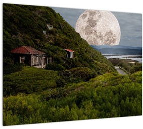 Sklenený obraz krajiny s mesiacom (70x50 cm)