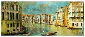Obraz - Benátsky kanál a gondoly (120x50 cm)