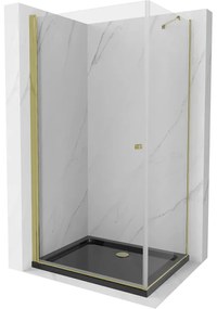 Mexen Pretoria sprchová kabína, kyvné dvere 100 x 90 cm, Transparentné, Zlatá + sprchová vanička Flat, Čierna - 852-100-090-50-0