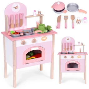 Detská kuchynka ružová s 8 príslušenstvom, batéria na rúru, drez, ECOTOYS