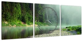 Obraz - Rieka pri lese (s hodinami) (90x30 cm)