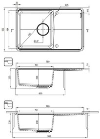 Deante Momi, 1-komorový granitový drez 780x500x230 mm s úsporným sifónom, čierna matná, DEA-ZKM_N113