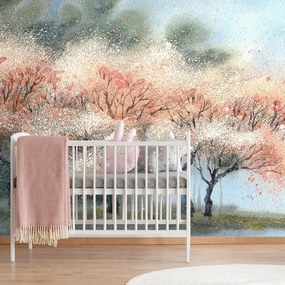 Samolepiaca tapeta akvarelové kvitnúce stromy - 150x100