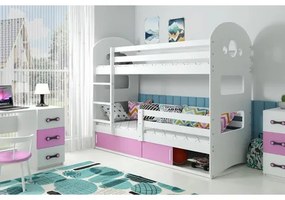 Detská poschodová posteľ DOMINIK s úložným priestorom 80x160 cm - biela Ružová