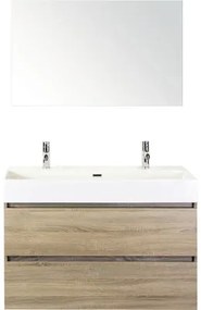 Kúpeľňový nábytkový set Maxx XL 100 cm s keramickým umývadlom 2 otvormi na kohúty a zrkadlom dub sivý