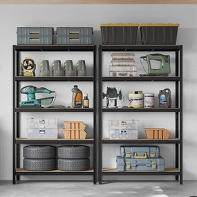 Regál s vysokou nosnosťou, 5 úrovní kovová polica 200 x 120 x 60 cm, čierna