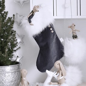 Vianočná pančucha grafitová s bielou kožušinou 42x26cm