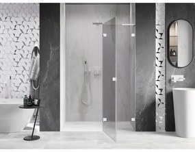 Mexen Lunar L, Otočné pravé sprchové dvere 130 cm, 8mm číre sklo, biely profil, 834L-130-000-20-00-P